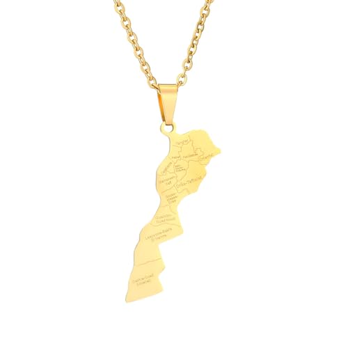 LUTAKU - Collier Carte Du Maroc Pour Femmes Et Hommes, Pendentif Carte Du Maroc En Chaîne, Bijoux En Acier Inoxydable Avec Carte, Acier inoxydable