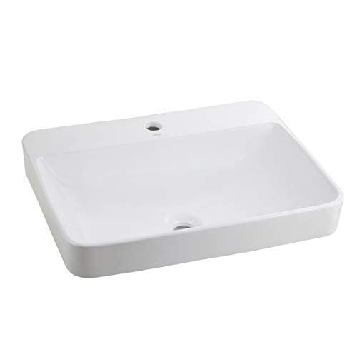 Winzo Wz6123 Drop-In Bathroom Sink, Rectangle Semi-Recessed Porcelain Vanity Basin Single Faucet Hole White #TOP5