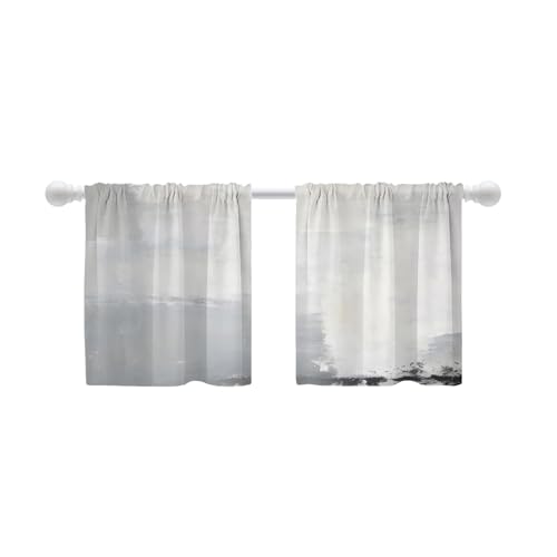 Shrahala Blackout Curtain Tiers, Kitchen Valance Light Blocking Tier Drapes with Rod Pocket, 2 Pack 26 X 24 in,White Grey Black