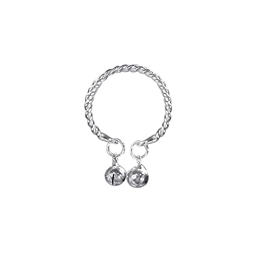Dainty Ball Bell 925 Sterling Silver Adjustable Open Ring for Women Girls Expandable Boho Twisted Statement Finger Rings Comfort Fit Cute Charms Dangle Jewelry Christmas BFF Gift