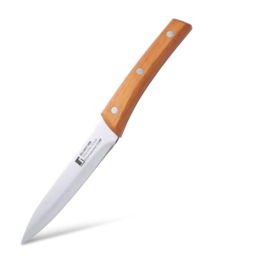 Image of BERGNER Natural Stainless Steel 12.5cm Utility Kitchen Knife, for Cutting, Chopping, Slicing, Sharp Blade, Food Grade, Non-Toxic, Stainless Steel Material, Mirror Finish, Wooden Handle, Non-Slip Grip
