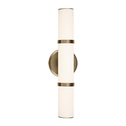 Image of Kichler Rosh 18 in LED Bathroom Vanity Light Fixture with White Glass in Champagne Bronze, Modern Minimalist Bath Bar for Mirror, Dimmable (18 in W x 5 in H), 55187CPZLED