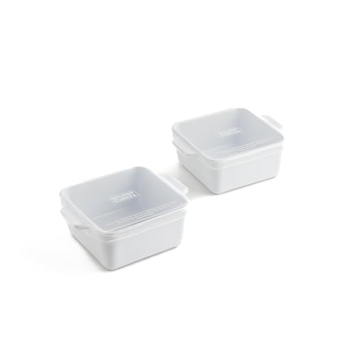 Image of Souper Cubes Ceramic Baking Dishes 2.0-5 inch x 5 inch Baking Dishes with Silicone Lids, Individual Baking Dishes for Oven, Microwave, Oven and Air Fryer Safe, USA Made, Set of 2 - White
