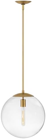 Hinkley Warby Medium Orb Pendant Light, Customize Stem Length, for Even or Sloped Ceilings, Heritage Brass and Clear Glass