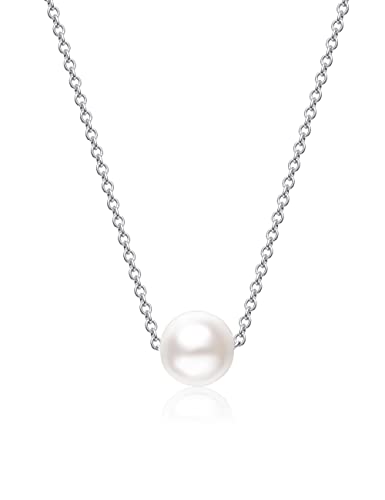 Pearl Necklace For Women 8Mm Handpicked Floating Single Pearl Necklace Pendant With White Gold Plating 18 Inch Chain Pearl Jewelry Gifts For Her #TOP5