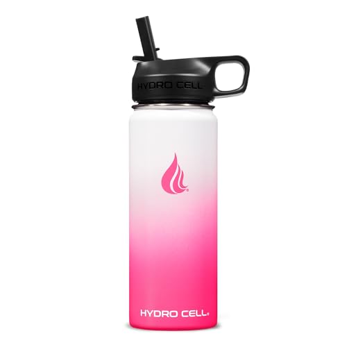Image of HYDRO CELL Stainless Steel Insulated Water Bottle with Straw - For Cold & Hot Drinks - Metal Vacuum Flask with Screw Cap and Modern Leakproof Sport Thermos for Adults (White /Pink 18oz)