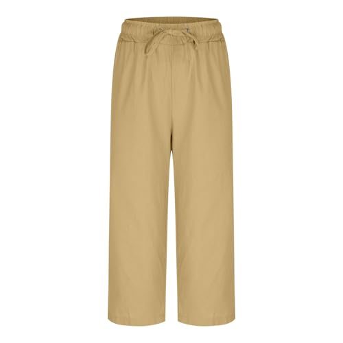 Capri Pants for Women Linen Pants Summer Casual Drawstring Elastic Waist Wide Leg Cropped Trouser with Back Pockets3