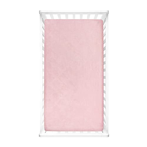 Image of Lush Decor Baby Boho Metallic Hearts Solid Textured Linen Soft & Plush Fitted Crib Sheet, 52 inchx 28 inch x 9 inch, Pink