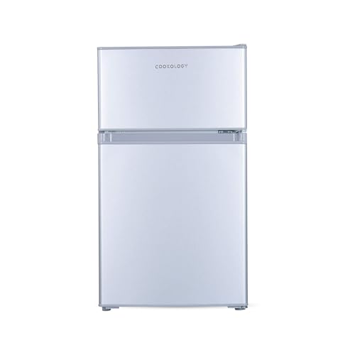 Cookology UCFF87SL 47cm Freestanding under counter Small Fridge Freezer in Silver - 87 Litre Capacity - 2 Doors - Adjustable Temperature Control - LED Light - 4 Star Freezer Rating