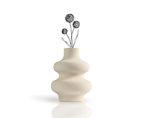 Natupia Home & Living - Vase für Pampasgras Trockenblumen - Vase weiß Spiral als Deko Wohnzimmer, Blumenvase für Boho Deko, Deko Schlafzimmer, Deko Modern beige (M) Cover