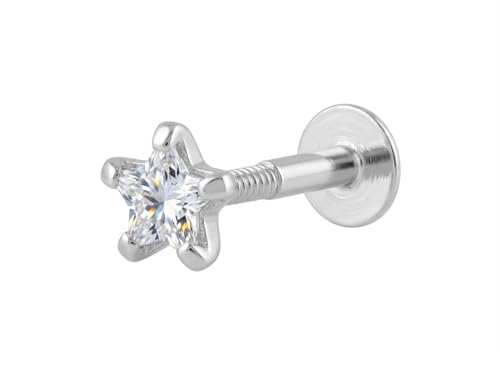 Image of Parnika 925 Sterling Silver Solitaire CZ Nose Pin | Small Size Piercing Nose Stud with Secure Screw Back | Elegant Silver Nose Ring for Women & Girls