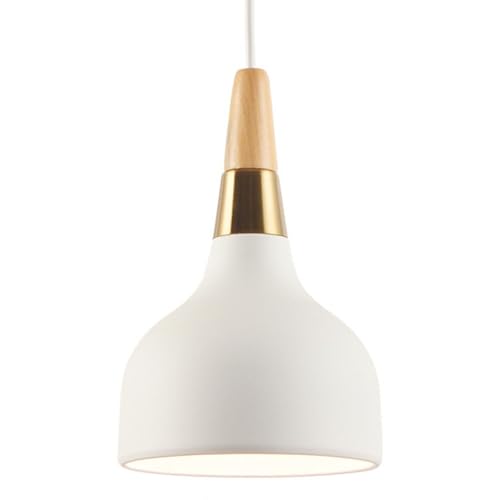 TaleTre Macaron Hanging Lamp Modern Creativity Chandelier Fashionable Metal with Wood Pendant Light Indoor Decoration Color Light Fixture for Kitchen Island, Bedroom, Study, Restaurant(White)