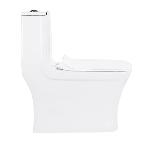 Image of KrissKross Premium Western Floor Mounted One Piece Water Closet Ceramic Western Toilet /Commode /European Commode Square With Soft Close Seat Cover For Lavatory, Toilets (P-Trap Outlet Is From Wall)