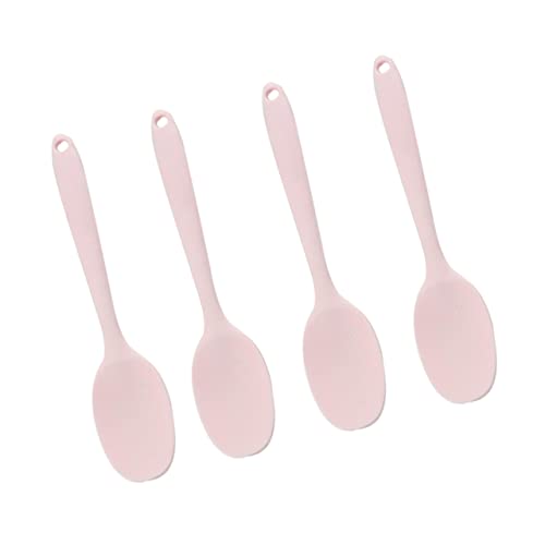 GRIRIW 4pcs Kitchen Utensil Set Silicon Salad Spoon - Matte Square Head Ergonomic Handle for Home Restaurant Use