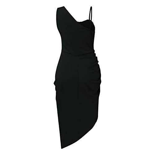 Dyguyth Formal Dresses For Women Evening Party,Sequin Bodycon Sexy One Shoulder Corset Slit Midi Dress Winter Elegant Plus Size Pleated Solid Color Dress For Cocktail Date Wedding Dinner Black 2Xl #TOP4