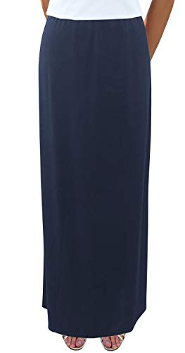 Baby'o Women's Basic Modest 37" Ankle Length Stretch Knit Straight Skirt (True Navy - 14) #TOP2