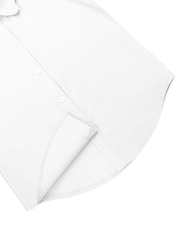 Image of Girls Button Down Shirt Puff Sleeves Blouse Summer Cute Top Doll Collar School Uniform, 4-13Y