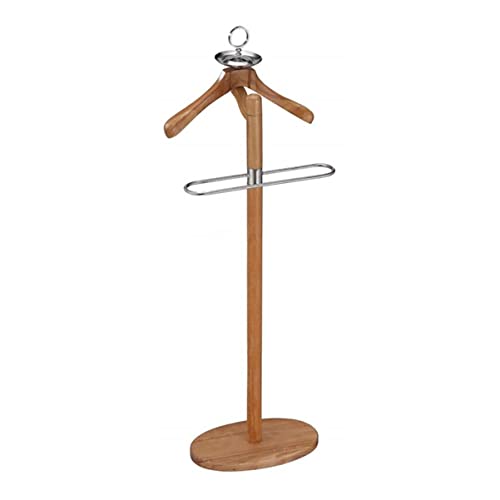 Elegante soporte independiente de acero inoxidable y madera para organizar ropa de hombre y mujer en el dormitorio u oficina