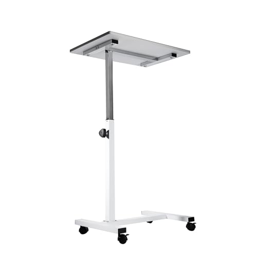 Image of Seville Classics Solid-Top Height Adjustable Mobile Laptop Computer Desk Cart Ergonomic Home Office Stand Rolling Table, Overbed (23.6 inch), White