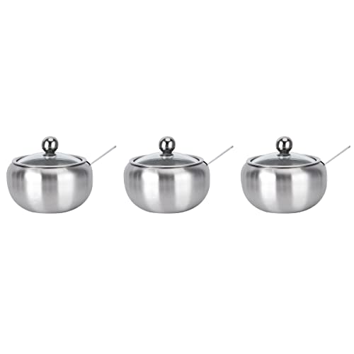 Kitchen Seasoning Organizer 3Pcs Stainless Steel Jar Sugar Pot Condiment Container Seasoning Box With Lid And Serving Spoon For Home Kitchen (Size M) Condiment Jars #TOP5