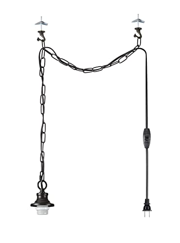 Image of Aspen Creative 21051-11, Indoor Swag Kit, 15' SPT-2 Black Wire w / In-Line Switch & 10' Steel Chain. Socket Cup: 3-1 /2 inch W x 1-15 /16 inch H. Suitable: 16 inch D. To 18 inchD. Pendant Shade. Oil Rubbed Bronze.1 Pack