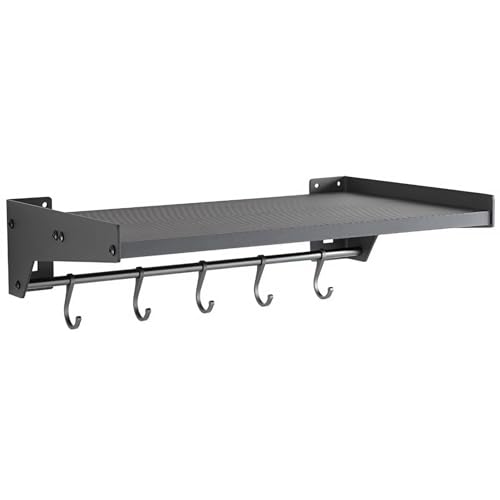 Soporte de pared para microondas, estante de metal para horno microondas con ganchos extraíbles, estante de almacenamiento de cocina que ahorra espacio