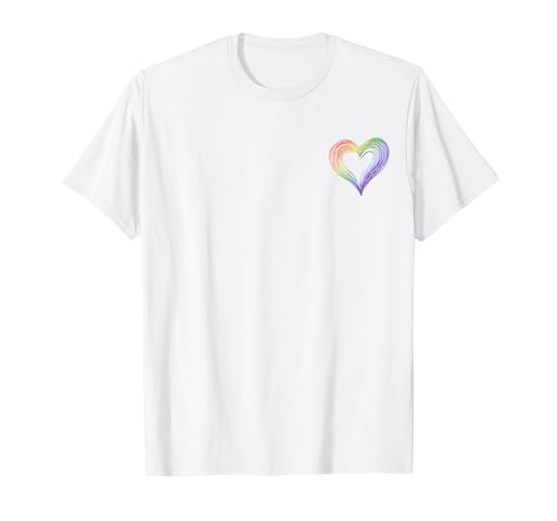 Minimalista Rainbow Heart Doodle Derechos Gay Orgullo Aliado Bolsillo Camiseta