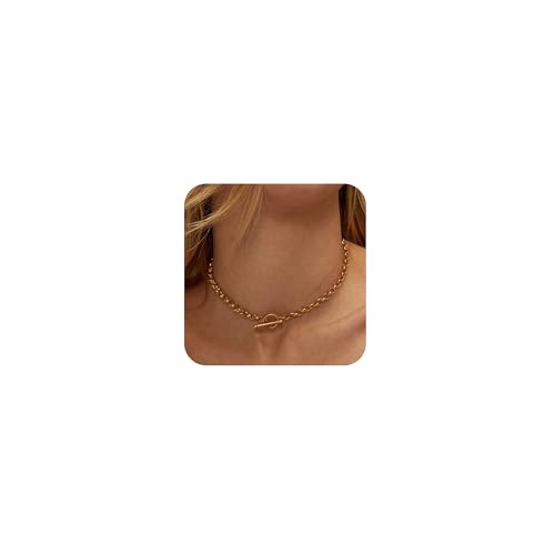 Chain Necklace for Women - Dainty Necklaces Trendy 14K Gold Plated Hypoallergenic Thin Box Herringbone Bead Chain Choker Necklace for Women Non Tarnish Simple Gold Jewelry Gift