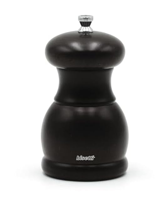 Bisetti Portofino Walnut Stained Beechwood Pepper Mill With Adjustable Steel Grinder, 11.5 cm / 4.5 Inch