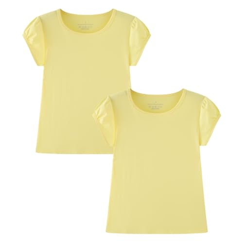 Image of Huata Girls Short Puff Sleeve Tee Basic T-Shirt 2 Packs Crewneck