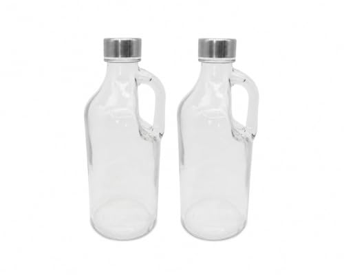 Acan Tradineur - Pack de 2 botellas de cristal con asa 1000 ml, tapa de rosca de plástico y metal, jarra dispensadora 24,7 x 9,5 cm para agua fría o caliente, bebidas, té helado - Modelo Aleatorio