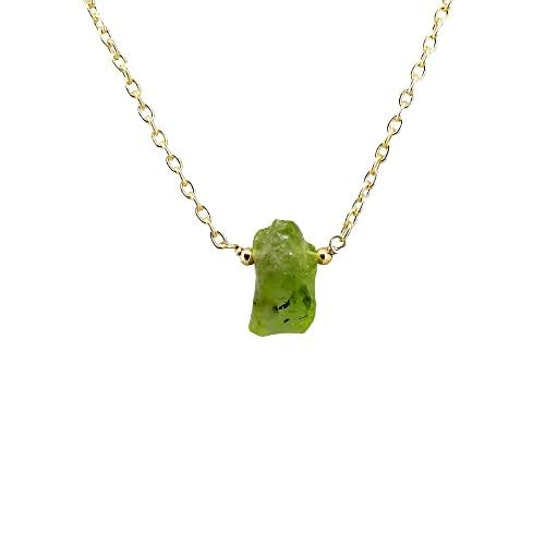 Image of Gempires Natural Raw Green Peridot Pendant Necklace Rough Crystal Gemstone August Birthstone Jewelry for Women with 16 + 2 Inch Gold Plated Adjustable Chain