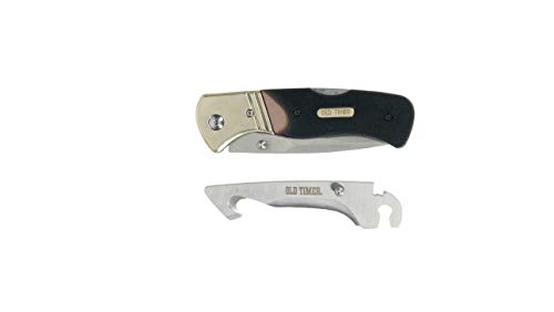 Old Timer 7.7In Switch-It Knife With 3.3In Drop Point And Gut Hook Blades And Sawcut Handle For Outdoor, Hunting And Camping , Black #TOP1