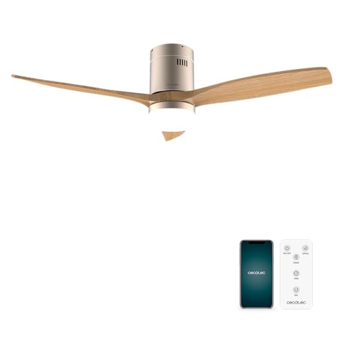 Cecotec - Ventilateur de Plafond avec Lumière EnergySilence Aero 5600 Aqua GoldLightWood Connected...