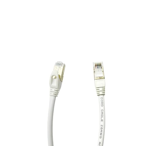 Elfcam – 30-Metrowy Kabel Ethernet RJ45 Cat 7, STP 100% Miedzi, 10 Gb/s 600 MHz, Okrągły Ekranowany Kabel Sieciowy, Kompatybilny z Dekoderami, Komputerami, Telewizorami i Konsolami – Biały