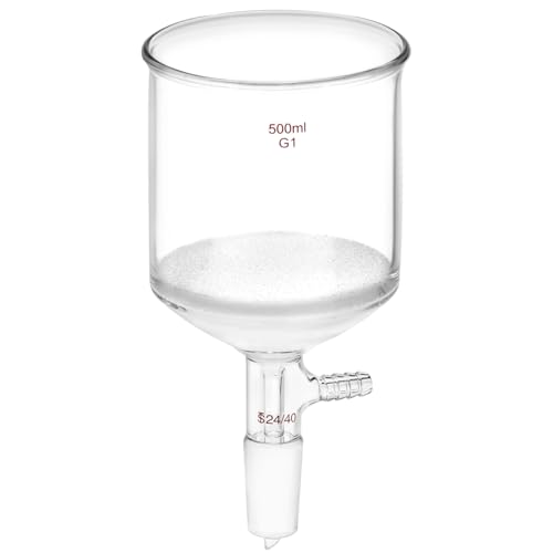 QWORK 500ml Filtering Buchner Funnel Medium Frit (G1) Lab Glassware with Standard 24/40 Joint and Vacuum Serrated Tubulation, 94mm I.D