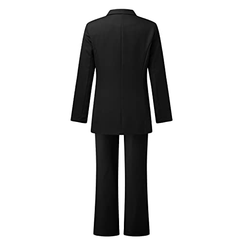 Petite Pant Suits For Women Womens Wedding Pantsuits Women's Casual Solid Long Sleeve Suits Button Coat High Waist Long Pant Two Piece Set Women's Jumpsuits Dressy Pant Suits Black #TOP4