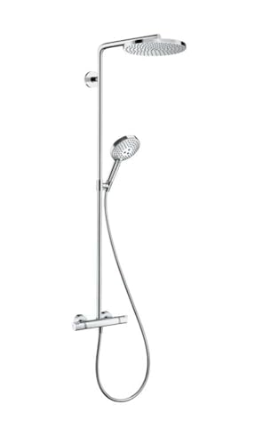 hansgrohe Raindance Select S - Duschsystem mit Thermostat, Regendusche (240 mm) mit Armatur, Handbrause (3 Strahlarten inkl. PowderRain), Schlauch, Brausestange und runder Kopfbrause, Chrom, 27633000