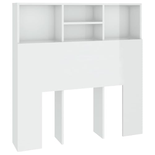 vidaXL Mueble Cabecero Armario de Cama con Almacenaje Pared Dormitorio Estantería Habitación Libros Decoraciones Blanco Brillante 100x19x103,5 cm