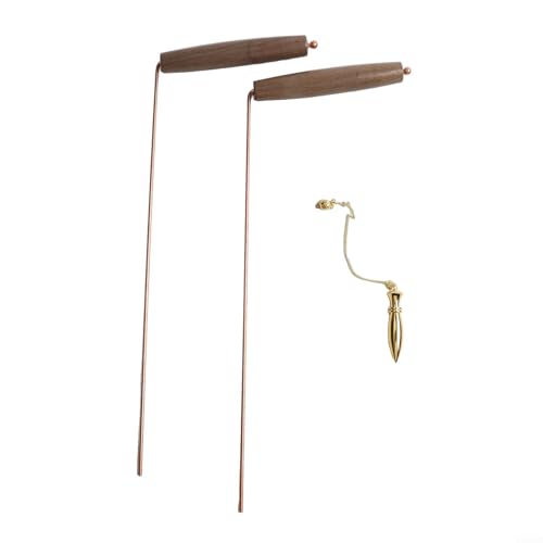 Copper Dowsing Tools with Walnut Handle Dowsing Rods and Pendulum Set for Water Finding Gold Detection Mineral Seeking Lost Item Locating