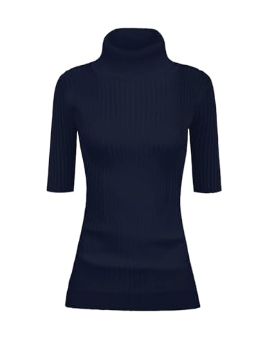 Image of v28 Women Turtleneck 1 /2 Half Sleeve Highly Stretchy Ribbed Knit Fitted Sweater