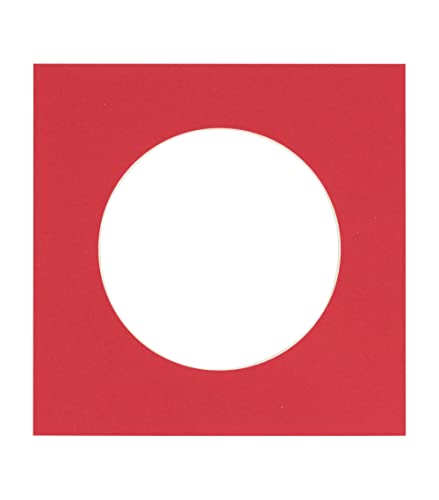 11x11 Mat Bevel Cut for 7x7 Photos - Precut Cardinal Red Circle Shaped Photo Mat Board Opening - Acid Free Matte to Protect Your Pictures - Bevel Cut for Family Photos, Pack of 1 Matboard Show Kit