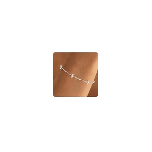 MOGASA Sterling Silver Bracelet for Women Girls Silver/Gold Adjustable Dainty Clover Bracelets for Ladies Bracelets Jewellery Gift