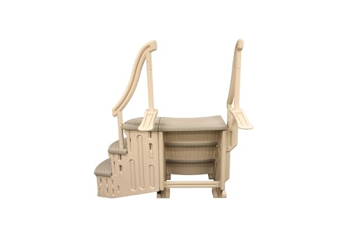 Confer Plastics Curved Drop-in Inground Pool Step 3 Tread Stair Entry System w/ 2 Handrails & Adjustable Mounting Brackets - Base Step with Add on, Grey Treads - Thumbnail 4