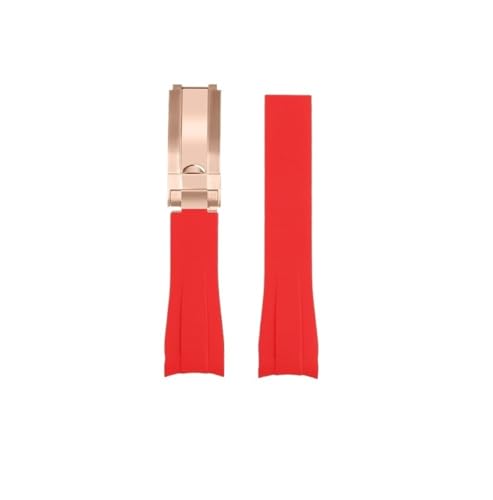 BWBVHRHZY Correa de reloj de goma de silicona for Rolex Fit for Daytona Fit for Submariner Yacht Master 20 mm Color sólido Negro Azul Rojo Verde Blanco Marrón Correa de reloj(Red-rose gold)