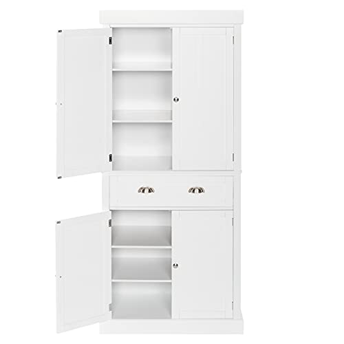 image for QiaoES Freestanding Kitchen Pantry Cupboard Cabinet with Adjustable Sh
