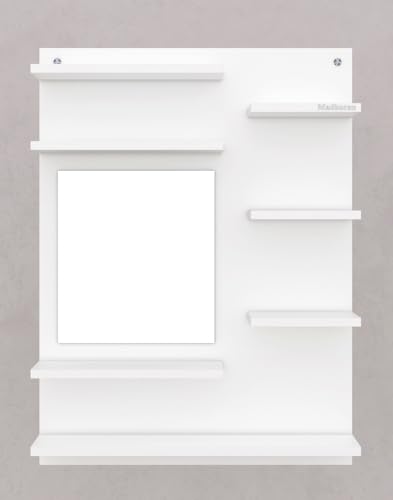 Image of Madhuran Ricco Engineered Wood Wall Mounted Dressing Table (White Finish) Living Room Bedroom Office Furniture Accessories Washbasin Makeup Space Saving Storage Washroom Mirrors