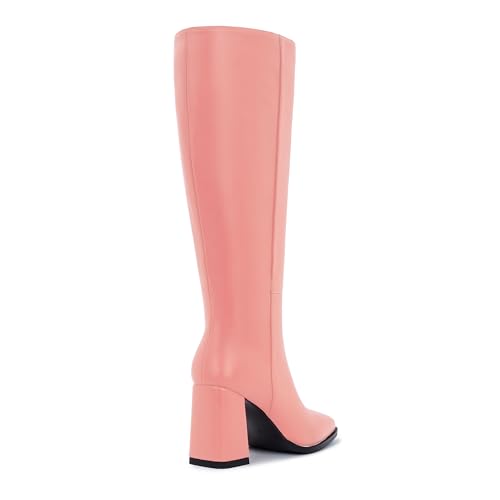 Image of Knee High Boots for Women - Wide Calf Boots with Zipper, Square Toe Tall Leather Boots, Chunky Heel Fashion Long Boots