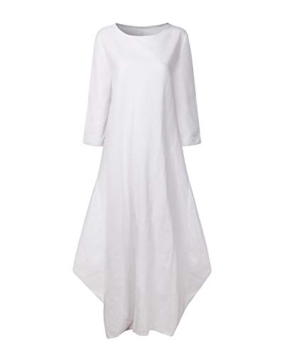 Jacansi Women's Cotton Linen Dress with Pocket Oversized Loose Dress Kaftan Dress2