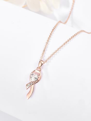 Dreamboat Sterling Silver Breast Cancer Necklace for Woman Pink Ribbon Pendant Necklace Cancer Awareness Hope Breast Cancer Survivor Gifts Jewelry2